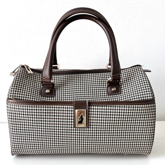 London Fog small travel duffle bag brown black cream houndstooth - Picture 1 of 1